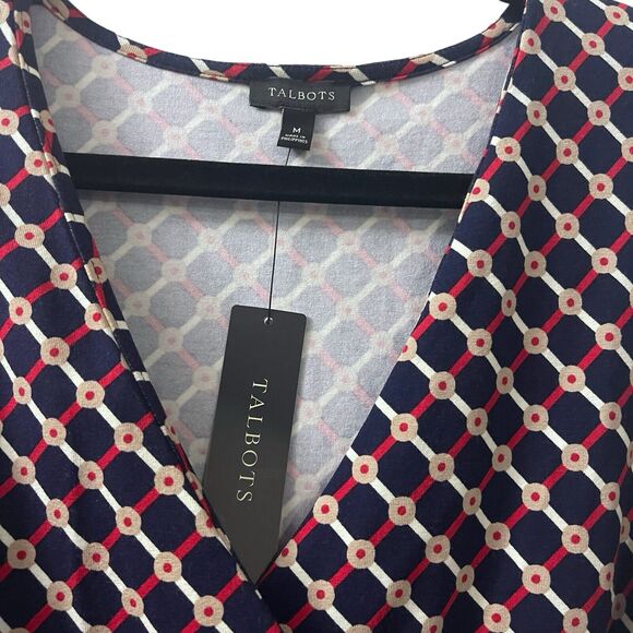 Talbots Blouse Women’s Medium Blue Red White Faux Wrap Stretch Americana NWT - Picture 5 of 6